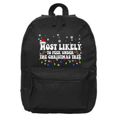 Most Likely To Peek Under The Christmas Tree Funny Christmas 16 in Basic Backpack
