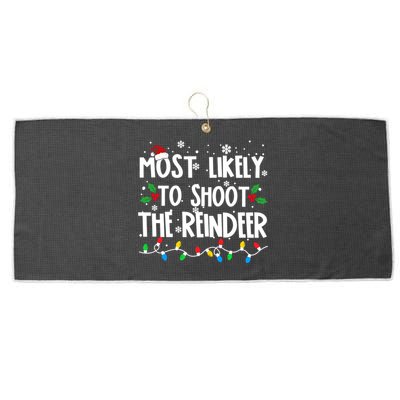 Most Likely To Shoot The Reindeer Family Christmas Holiday Large Microfiber Waffle Golf Towel