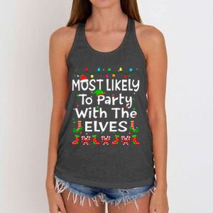 Most Likely To Party With The Elves Christmas Family Funny Women's Knotted Racerback Tank