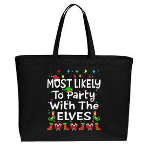 Most Likely To Party With The Elves Christmas Family Funny Cotton Canvas Jumbo Tote