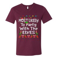 Most Likely To Party With The Elves Christmas Family Funny V-Neck T-Shirt