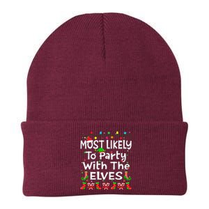 Most Likely To Party With The Elves Christmas Family Funny Knit Cap Winter Beanie