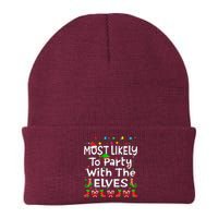 Most Likely To Party With The Elves Christmas Family Funny Knit Cap Winter Beanie