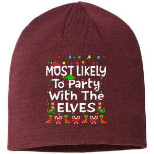 Most Likely To Party With The Elves Christmas Family Funny Sustainable Beanie