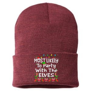 Most Likely To Party With The Elves Christmas Family Funny Sustainable Knit Beanie