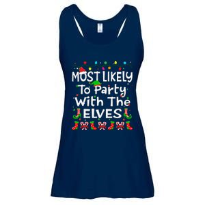 Most Likely To Party With The Elves Christmas Family Funny Ladies Essential Flowy Tank