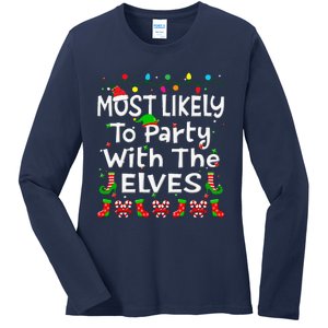 Most Likely To Party With The Elves Christmas Family Funny Ladies Long Sleeve Shirt