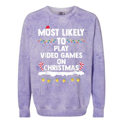 Most Likely To Play Video Games On Christmas Gamer Lovers Colorblast Crewneck Sweatshirt