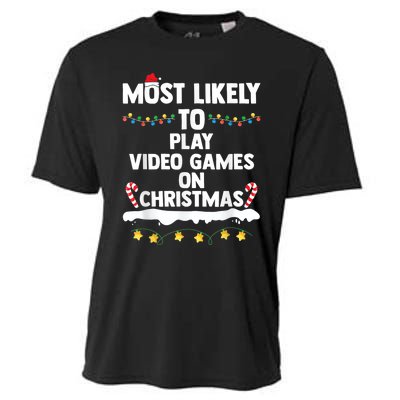 Most Likely To Play Video Games On Christmas Gamer Lovers Cooling Performance Crew T-Shirt