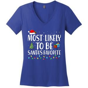 Most Likely To Be Santa's Favorite Christmas Family Matching Women's V-Neck T-Shirt