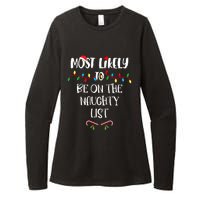 Most Likely To Be On The Naughty List Christmas Shirts For Family Womens CVC Long Sleeve Shirt