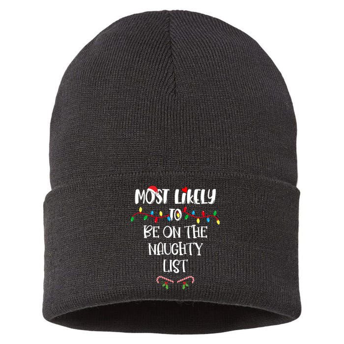 Most Likely To Be On The Naughty List Christmas Shirts For Family Sustainable Knit Beanie