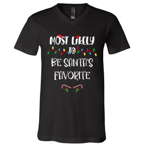 Most Likely To Be Santa’S Favorite Christmas Shirts For Family V-Neck T-Shirt