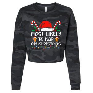 Most Likely To Nap On Christmas Funny Family Christmas Cropped Pullover Crew