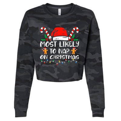 Most Likely To Nap On Christmas Funny Family Christmas Cropped Pullover Crew