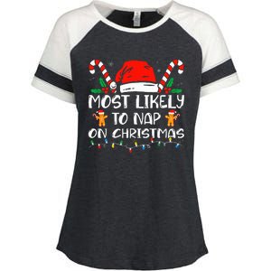 Most Likely To Nap On Christmas Funny Family Christmas Enza Ladies Jersey Colorblock Tee