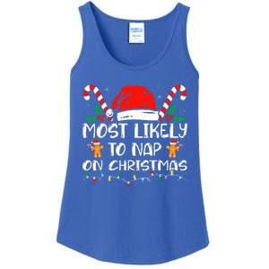 Most Likely To Nap On Christmas Funny Family Christmas Ladies Essential Tank