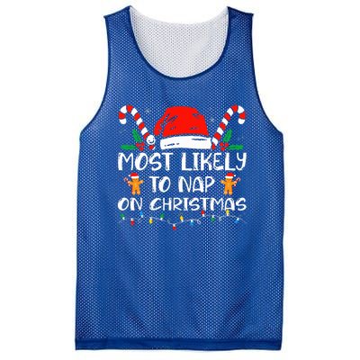 Most Likely To Nap On Christmas Funny Family Christmas Mesh Reversible Basketball Jersey Tank