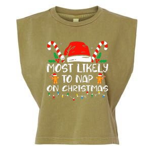 Most Likely To Nap On Christmas Funny Family Christmas Garment-Dyed Women's Muscle Tee