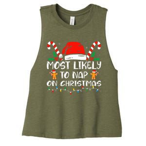 Most Likely To Nap On Christmas Funny Family Christmas Women's Racerback Cropped Tank