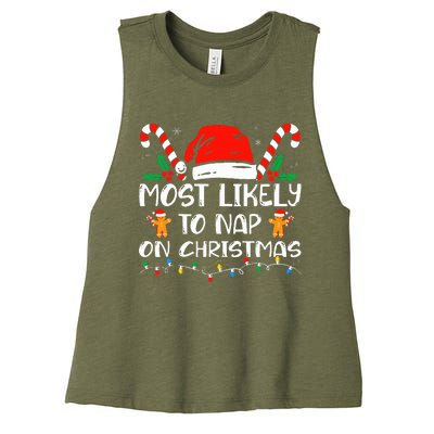 Most Likely To Nap On Christmas Funny Family Christmas Women's Racerback Cropped Tank