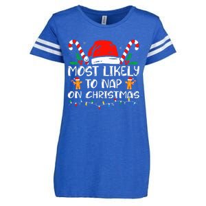 Most Likely To Nap On Christmas Funny Family Christmas Enza Ladies Jersey Football T-Shirt