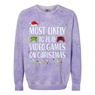 Most Likely To Play Video Games On Christmas Gamer Lovers Colorblast Crewneck Sweatshirt