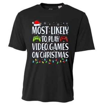 Most Likely To Play Video Games On Christmas Gamer Lovers Cooling Performance Crew T-Shirt