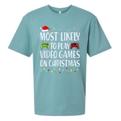 Most Likely To Play Video Games On Christmas Gamer Lovers Sueded Cloud Jersey T-Shirt