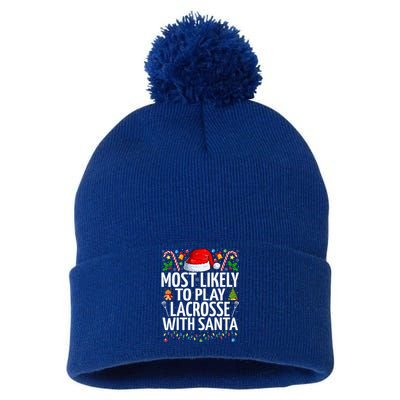 Most Likely To Play Lacrosse With Santa Christmas Lacrosse  Pom Pom 12in Knit Beanie