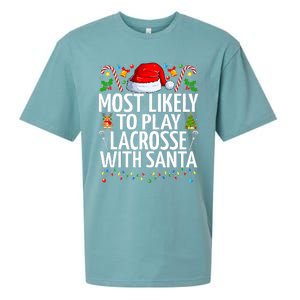 Most Likely To Play Lacrosse With Santa Christmas Lacrosse  Sueded Cloud Jersey T-Shirt