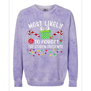 Most Likely To Forget The Hidden Presents Funny Christmas  Colorblast Crewneck Sweatshirt