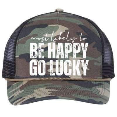 Most Likely To Be Happy Go Lucky St Patricks Day Retro Rope Trucker Hat Cap