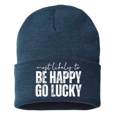 Most Likely To Be Happy Go Lucky St Patricks Day Sustainable Knit Beanie