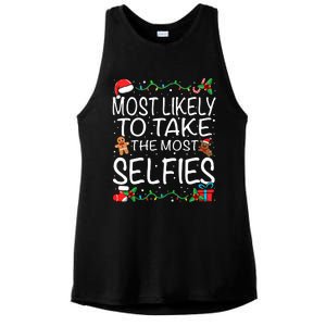 Most Likely To Take The Most Selfies Family Christmas Ladies PosiCharge Tri-Blend Wicking Tank