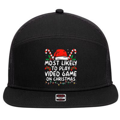 Most Likely To Play Video Game On Christmas Santa Gaming 7 Panel Mesh Trucker Snapback Hat