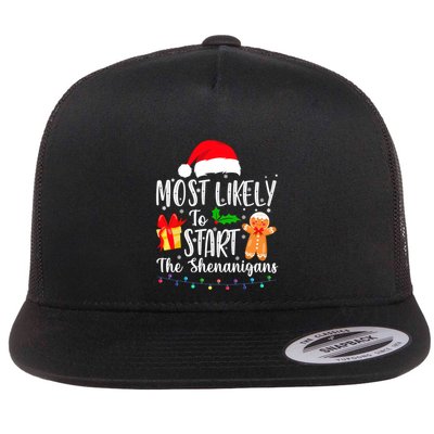 Most Likely To Start The Shenanigans Christmas Funny Flatbill Hat
