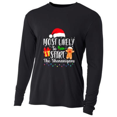 Most Likely To Start The Shenanigans Christmas Funny Cooling Performance Long Sleeve Crew