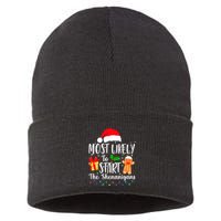 Most Likely To Start The Shenanigans Christmas Funny Sustainable Knit Beanie