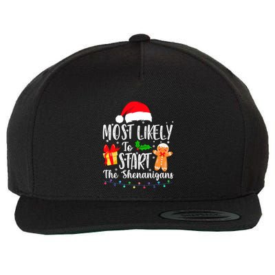 Most Likely To Start The Shenanigans Christmas Funny Wool Snapback Cap