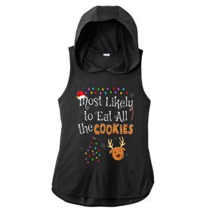 Most Likely To Eat All the Cookies Funny Christmas Ladies PosiCharge Tri-Blend Wicking Draft Hoodie Tank