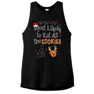 Most Likely To Eat All the Cookies Funny Christmas Ladies PosiCharge Tri-Blend Wicking Tank