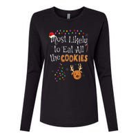 Most Likely To Eat All the Cookies Funny Christmas Womens Cotton Relaxed Long Sleeve T-Shirt