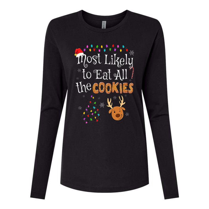 Most Likely To Eat All the Cookies Funny Christmas Womens Cotton Relaxed Long Sleeve T-Shirt