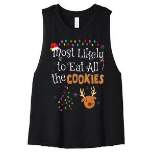 Most Likely To Eat All the Cookies Funny Christmas Women's Racerback Cropped Tank