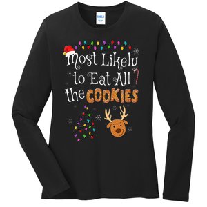 Most Likely To Eat All the Cookies Funny Christmas Ladies Long Sleeve Shirt