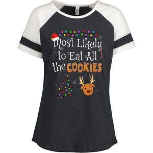 Most Likely To Eat All the Cookies Funny Christmas Enza Ladies Jersey Colorblock Tee