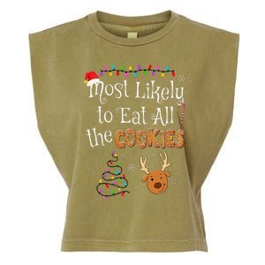 Most Likely To Eat All the Cookies Funny Christmas Garment-Dyed Women's Muscle Tee