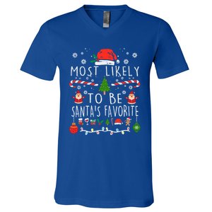 Most Likely To Be SantaS Favorite Christmas Family Matching Gift V-Neck T-Shirt