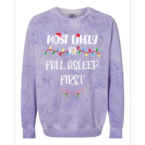 Most Likely To Fall Asleep First Christmas Shirts For Family Colorblast Crewneck Sweatshirt